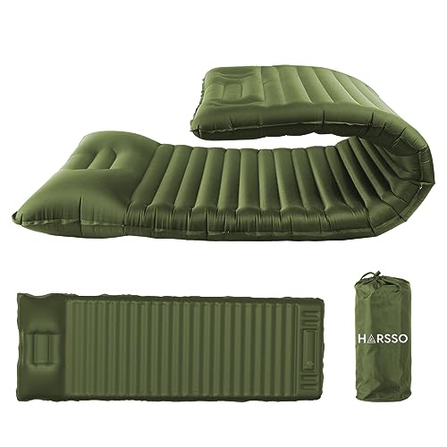 Harsso Esterilla Autoinflable Camping, Colchoneta Inflable Senderismo, Colchonetas para Dormir Ultraligera Tienda Campaña, Esterilla Hinchable Aislante Acampada Viajes Montaña(Verde Militar)