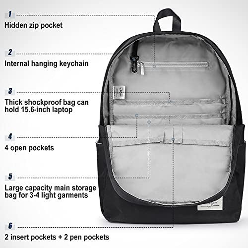 HASAGEI Mochila Escolares Unisex y de Clásica Ocio Impermeable Ligera y Resistente Mujeres del Ordenador Portátil Mochila Escolar Vuelta al Cole, Talla única, Negro