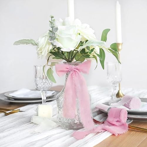 HASUDEI 3 Rollos de Gasa Rosa para Regalo 3.8cmx6m Cintas Decorativas para Regalos Cinta Organza Ancha para Adornar Regalos para Fiestas Boda Manualidades Decoración