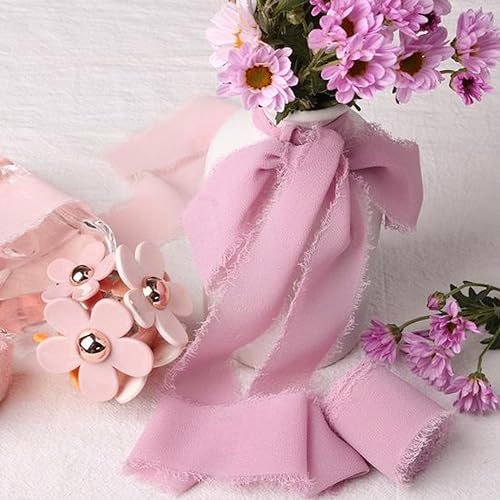 HASUDEI 3 Rollos de Gasa Rosa para Regalo 3.8cmx6m Cintas Decorativas para Regalos Cinta Organza Ancha para Adornar Regalos para Fiestas Boda Manualidades Decoración