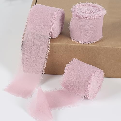 HASUDEI 3 Rollos de Gasa Rosa para Regalo 3.8cmx6m Cintas Decorativas para Regalos Cinta Organza Ancha para Adornar Regalos para Fiestas Boda Manualidades Decoración