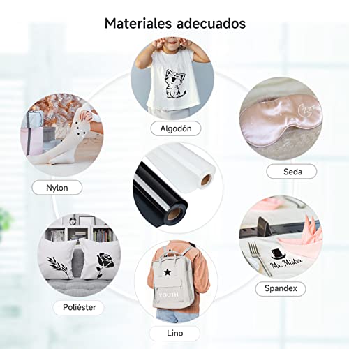 HAUSPROFI Vinilo Textil Termoadhesivo para Cricut Maker, 30.5CM*800CM Papel Transfer Fácil de Cortar para la Camiseta, Flexible, Fuerte Adherencia, con Ganchillo, Blanco y Negro