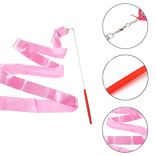 Hayaww 2 Pcs Cintas De Bailarines Cinta para Gimnasia RíTmica Serpentina De Baile Bastones De Gimnasia Palo De Gimnasia Banda De Baile Infantil, 2m, para Gimnasia RíTmica, Barra De Baile (Rosa)