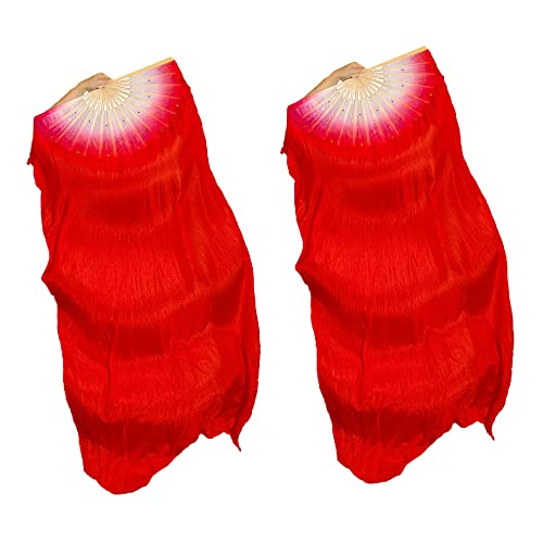 Hayaww (Mano Derecha 2 Pcs Abanico Velo Danza del Vientre, Velo De Danza Abanicos Largos De Vientre Danza del Velo De Danza del Abanico, 1.8m, para Grandes Actuaciones, Ensayos (Rojo Grande)