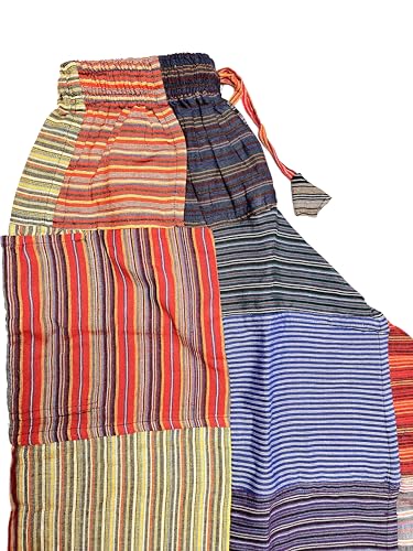 HCZ Pantalones Hippies De Mujer Pantalones De Parches Multicolor Entrepierna Caída,Algodón,Talla Unica,Hecho a Mano En Nepal