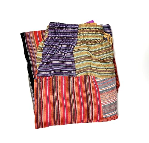 HCZ Pantalones Hippies De Mujer Pantalones De Parches Multicolor Entrepierna Caída,Algodón,Talla Unica,Hecho a Mano En Nepal