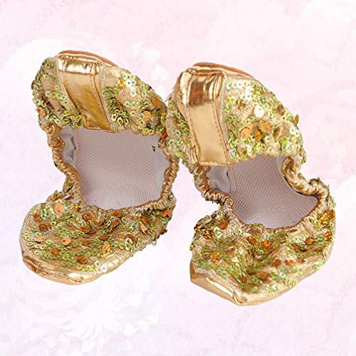 HEALLILY - Zapatillas de baile para mujer, brillantes, metálicas, para casa, gimnasio, yoga, accesorios, danza del vientre, talla L (dorado)