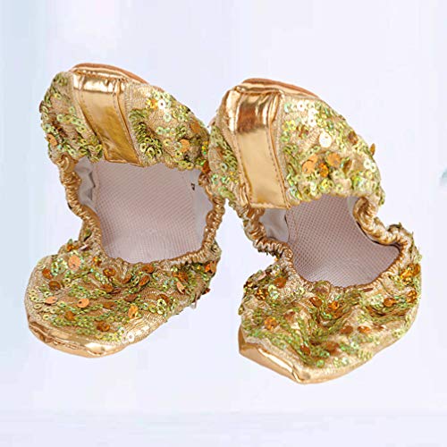 HEALLILY - Zapatillas de baile para mujer, brillantes, metálicas, para casa, gimnasio, yoga, accesorios, danza del vientre, talla L (dorado)