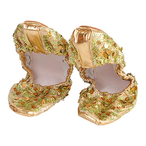 HEALLILY - Zapatillas de baile para mujer, brillantes, metálicas, para casa, gimnasio, yoga, accesorios, danza del vientre, talla L (dorado)