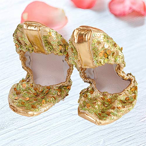 HEALLILY - Zapatillas de baile para mujer, brillantes, metálicas, para casa, gimnasio, yoga, accesorios, danza del vientre, talla L (dorado)