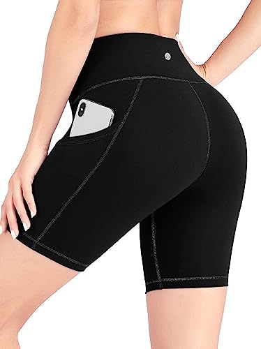 Heathyoga Leggings cortos para mujer, pantalones de yoga para mujer, con bolsillos, cintura alta, pantalones de yoga con bolsillos, leggings de entrenamiento, Nuevo negro, XS