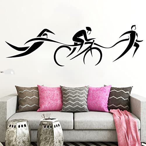 HEBIQUAN Triatlón Natación Ciclismo Calcomanía para Correr Vinilo Adhesivo de Pared Arte Tatuajes de Pared Vinilo Desmontable,Black,42X130CM