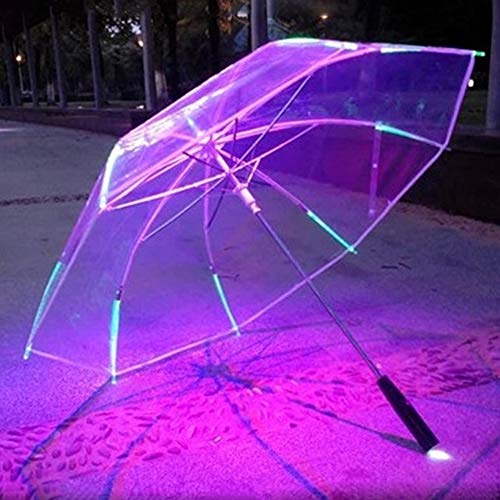 HeDIANz, paraguas LED creativo y colorido con luz LED, resistente al viento, sol, lluvia, protección nocturna, paraguas transparente transparente