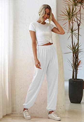 heekpek Pantalones Chándal Mujer Pantalon Deporte de Cintura Alta Algodon Casual Suelto Pantalones Deportivos con Bolsillos para Primavera Verano Otoño