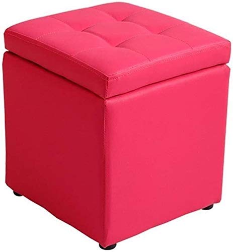 HegZA Taburete Asiento de PU de Madera Maciza Taburete de Almacenamiento Cuadrado Cambio de Pasillo Banco de Zapatos Taburete de sofá multifunción Asiento de Banco de Madera (Color : Rose Red)