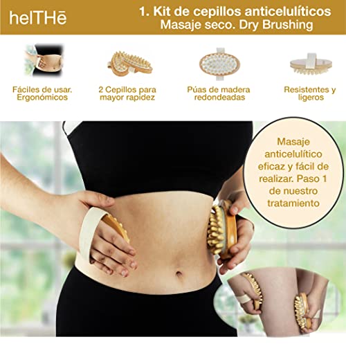 HELTHE, Kit Maderoterapia corporal - Rodillo masaje muscular, anticelulitico - Maderoterapia kit - Cepillos drenaje linfatico - Rodillo Masaje Cubos, Celulitis piernas y gluteos - Tabla Moldeadora