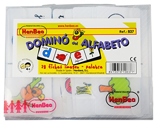 HenBea 837 - Domino Alfabeto Castellano, Domino Infantil para Niños, Juego de Mesa cuyos extremos de fichas son letras vs palabra que empieza por esa letra (CASTELLANO/ESPAÑOL)