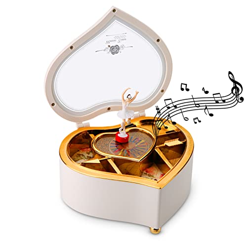 HERCHR Caja de música en Forma de corazón de la Bailarina Caja de Joyas para Las niñas, Las niñas Conjunto de Joyas con la Bailarina de cumpleaños niñas en Forma de corazón