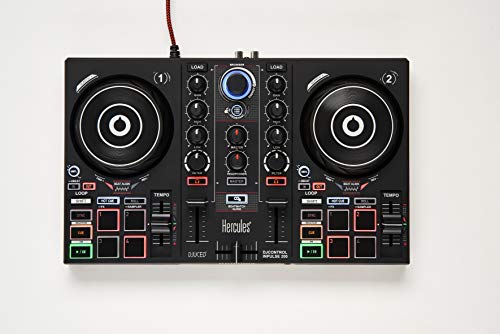 Hercules DJControl Inpulse 200 — Controlador de DJ, 2 pistas con 8 pads y tarjeta de sonido