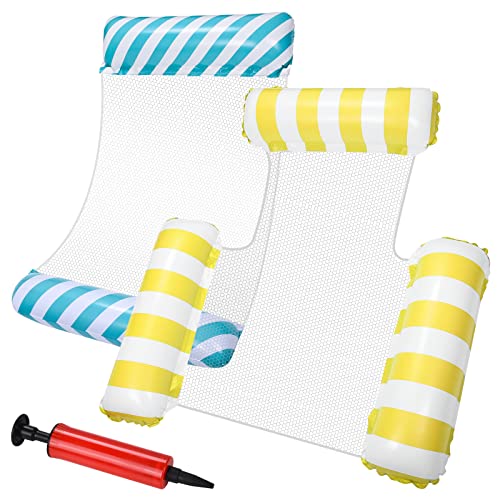 Herefun 2 Piezas Hamaca Flotante Piscina Juguetes, 4 en 1 Hamaca de Agua Inflable Flotante, Hamaca de Agua con Bomba de Aire, Hamaca Flotante, Colchoneta Piscina para la Piscina Verano Playa Mar