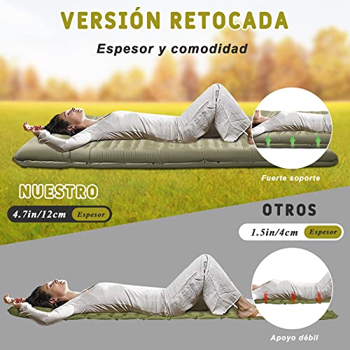 Herenear Esterilla Camping Autoinflable, Colchoneta de Camping con Almohada, Impermeable, Ligera, Colchoneta de Dormir, Colchoneta Inflable para Acampar, Senderismo, Pesca y Viajes (Green)