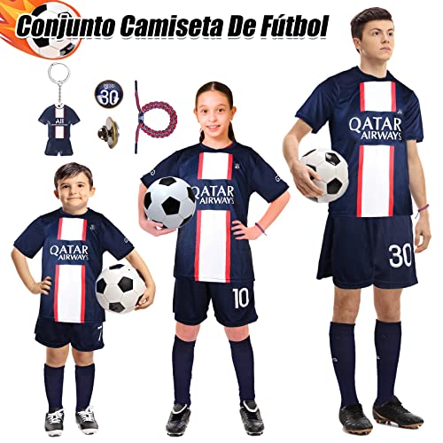 Hereneer Conjunto Camiseta De Fútbol, Camisetas Deportivas Fútbol para Niño, Ropa de Fútbol al Aire Libre con Accesorios de Calcetines, Camisetas y Pantalones Cortos (26, No.30)