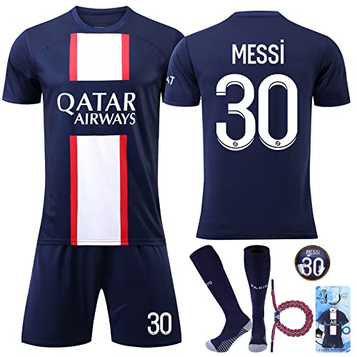 Hereneer Conjunto Camiseta De Fútbol, Camisetas Deportivas Fútbol para Niño, Ropa de Fútbol al Aire Libre con Accesorios de Calcetines, Camisetas y Pantalones Cortos (26, No.30)