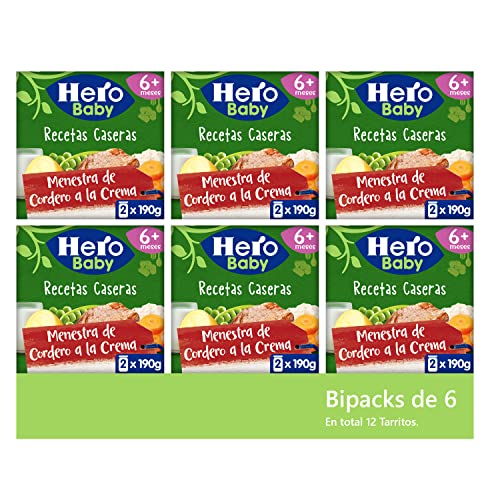 Hero Baby Recetas CaserasTarritos de Menestra de Cordero a la Crema - Para Bebés a Partir de los 6 Meses - 6 Packs de 2 x 190 gr