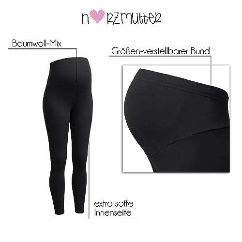 Herzmutter Leggings premama - mallas maternidad invierno - algodón - futura mama - opaco - suave - cálidas - material caliente - ropa premama- 1500 - Negro-Azul-Gris - 1500 (L/XL, Negro)