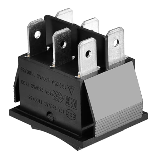 Heschen Interruptor basculante, RK1-01-HS, ON-OFF-ON, DPDT, 6 terminales, 16A 250VAC, negro, paquete de 2