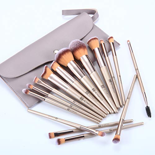 HEYMKGO Brochas de Maquillaje Profesional 15 Piezas Pinceles Maquillaje, Set de Brochas de Maquillaje Juego de Makeup Brushes para Fundación, Polvo, Rubor, Corrector con Bolsa de Cosméticos