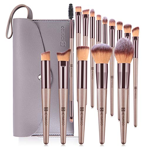 HEYMKGO Brochas de Maquillaje Profesional 15 Piezas Pinceles Maquillaje, Set de Brochas de Maquillaje Juego de Makeup Brushes para Fundación, Polvo, Rubor, Corrector con Bolsa de Cosméticos