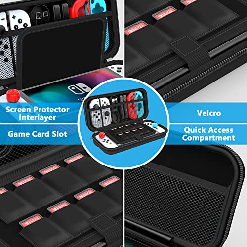 HEYSTOP Funda Compatible con Nintendo Switch y Switch OLED, Funda de Viaje para Nintendo Switch con Más Espacio de Almacenamiento para 8 Juegos, Funda para Nintendo Switch Console & Accesorios (Negro)