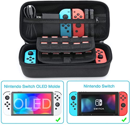 HEYSTOP Funda Compatible con Nintendo Switch/Switch OLED Accesorios Kit, Universal Estuche Portátil para Switch/Switch OLED Incluye 2 Grips, PlayStand Ajustable, 6 Tapas de Agarre para Pulgar