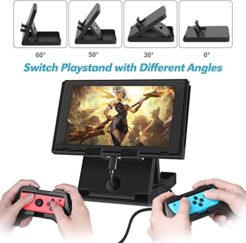 HEYSTOP Funda Compatible con Nintendo Switch/Switch OLED Accesorios Kit, Universal Estuche Portátil para Switch/Switch OLED Incluye 2 Grips, PlayStand Ajustable, 6 Tapas de Agarre para Pulgar