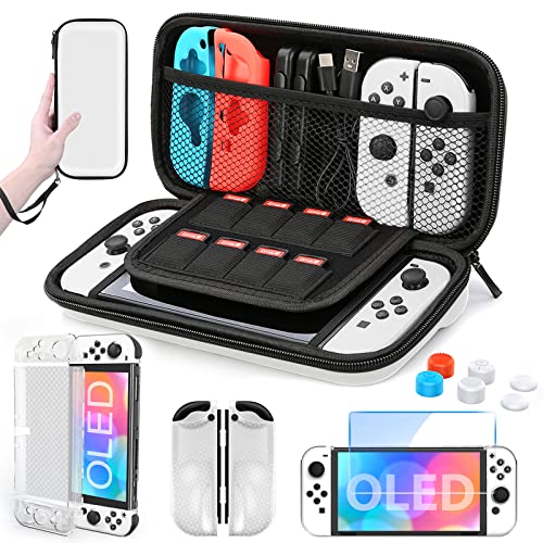 HEYSTOP Funda para Nintendo Switch OLED Modelo, Accesorio para Switch OLED, Estuche para Switch OLED Model con Carcasa Switch OLED, Protector de Pantalla y Tapas de Agarre para Pulgar