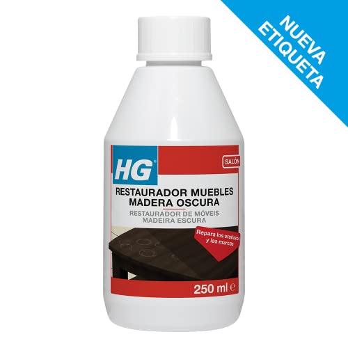 HG Restaurador de Muebles de Madera Oscura, Limpia y Elimina Marcas, Manchas, Anillos y Arañazos de Superficies de Madera, Restaura las Zonas Desgastadas y Envejecidas - 250ml (410030130)