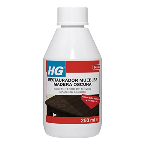 HG Restaurador de Muebles de Madera Oscura, Limpia y Elimina Marcas, Manchas, Anillos y Arañazos de Superficies de Madera, Restaura las Zonas Desgastadas y Envejecidas - 250ml (410030130)