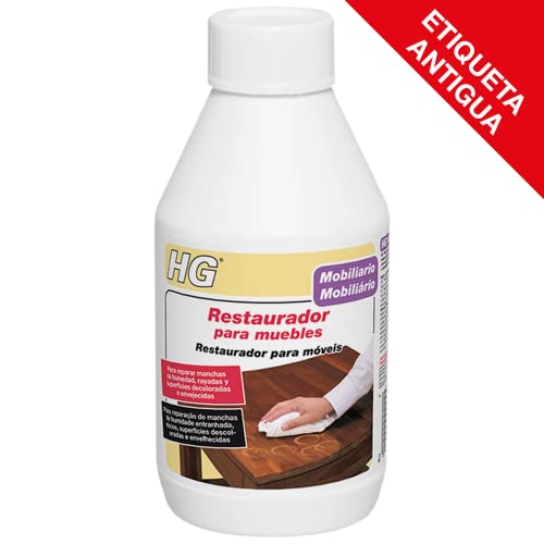 HG Restaurador de Muebles de Madera Oscura, Limpia y Elimina Marcas, Manchas, Anillos y Arañazos de Superficies de Madera, Restaura las Zonas Desgastadas y Envejecidas - 250ml (410030130)