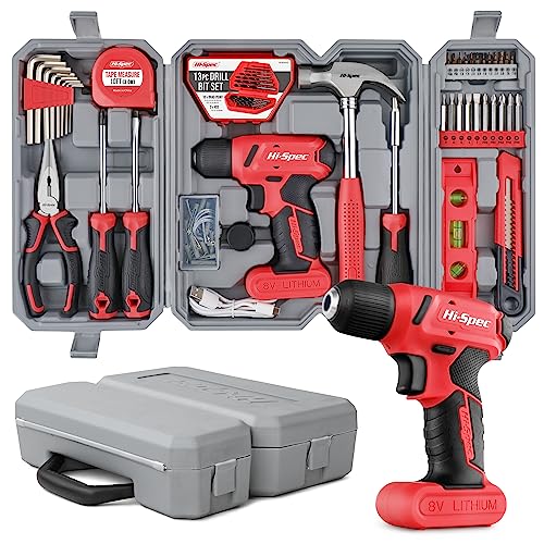 Hi-Spec Juego de Herramientas con Destornillador Electrico/Taladro 8V. 57 Piezas. Maletin de Herramientas de uso Múltiple para Bricolaje, Reparacion y Mantenimiento Hogar. Con Estuche de Transporte