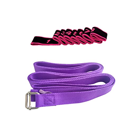 Hibisaws 2 correas de yoga con 8 trabillas, correa de yoga, 300 x 3,8 cm, lavable, fácil de llevar y de alta elasticidad, ideal para yoga caliente (2 unidades), morado