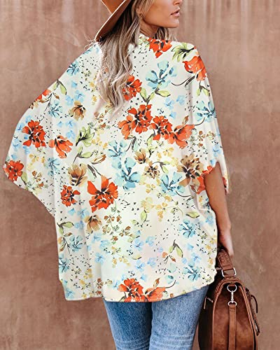 Hibluco Cárdigan tipo kimono floral para mujer, estilo casual, de gasa, holgado, para la playa, Bright Flowers-h34, XL