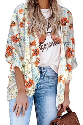 Hibluco Cárdigan tipo kimono floral para mujer, estilo casual, de gasa, holgado, para la playa, Bright Flowers-h34, XL