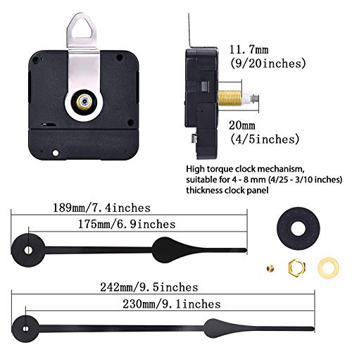 Hicarer Mecanismo de Movimiento de Reloj de Alta torsión con Mano Larga de 230 mm / 9,1 Pulgadas (Longitud de Mango 4/5 pulgadas/20 mm)