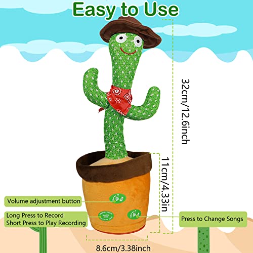 HICAS Cactus Bailarin Repite Español,Iluminación y Grabación,Juguete Cactus Educativo Interactivo,120 Canciones,Control de Volumen,Regalos Divertidos para Niños y Decoración