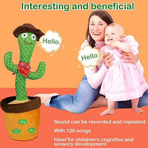 HICAS Cactus Bailarin Repite Español,Iluminación y Grabación,Juguete Cactus Educativo Interactivo,120 Canciones,Control de Volumen,Regalos Divertidos para Niños y Decoración