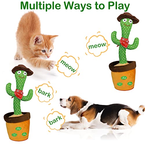 HICAS Cactus Bailarin Repite Español,Iluminación y Grabación,Juguete Cactus Educativo Interactivo,120 Canciones,Control de Volumen,Regalos Divertidos para Niños y Decoración