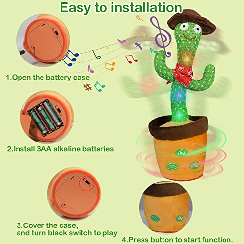 HICAS Cactus Bailarin Repite Español,Iluminación y Grabación,Juguete Cactus Educativo Interactivo,120 Canciones,Control de Volumen,Regalos Divertidos para Niños y Decoración