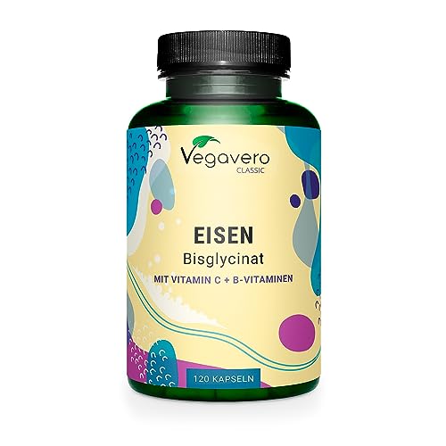 Hierro Suplemento Vegavero® | Vegano | Vitamina C, B12 y Ácido Fólico | Anemia + Energía + Cansancio | Bisglicinato de Hierro | 120 Cápsulas