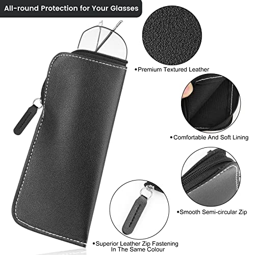 Hifot Funda Gafas Cuero 3 Piezas, Portátil Funda De Gafas Suave Con Cremallera, Pu Lectura Estuche Para Gafas Funda Gafas De Sol Para Hombre Mujer (17 * 7.5cm)